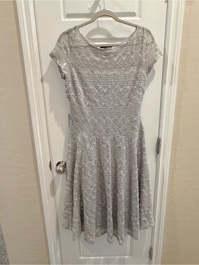 Signature by Sangria Silver Lace Midi Dress